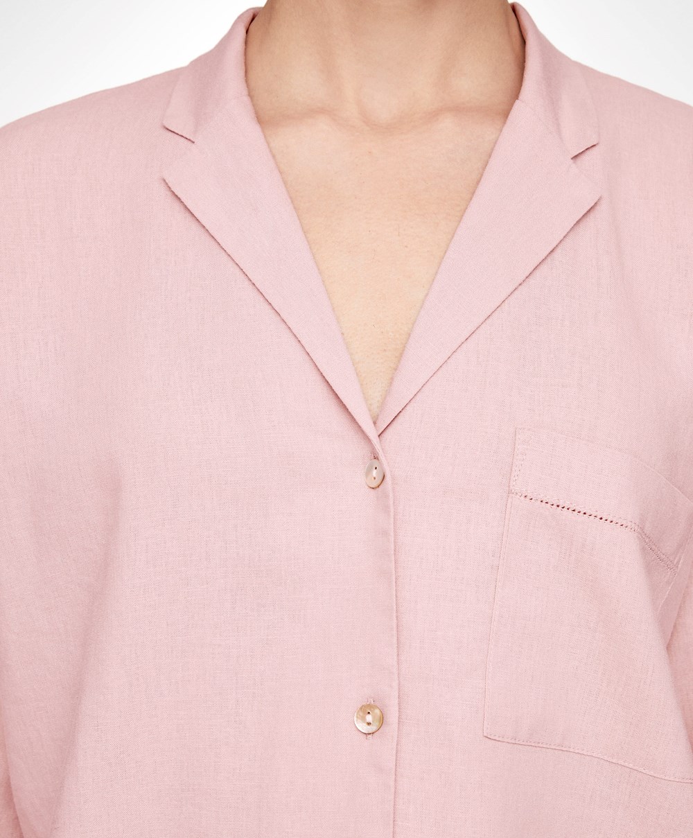 Oysho Long-sleeved Linen Shirt Rózsaszín | OWGUNT-487