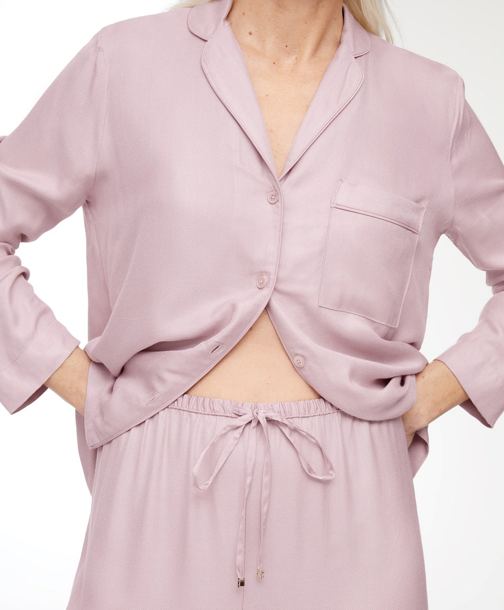 Oysho Long-sleeved Shirt With Piping Rózsaszín | FLXAYJ-317