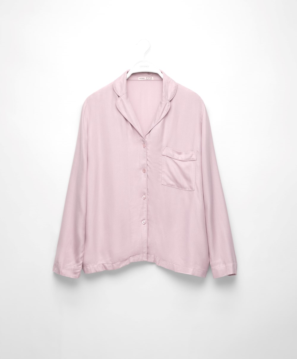 Oysho Long-sleeved Shirt With Piping Rózsaszín | FLXAYJ-317