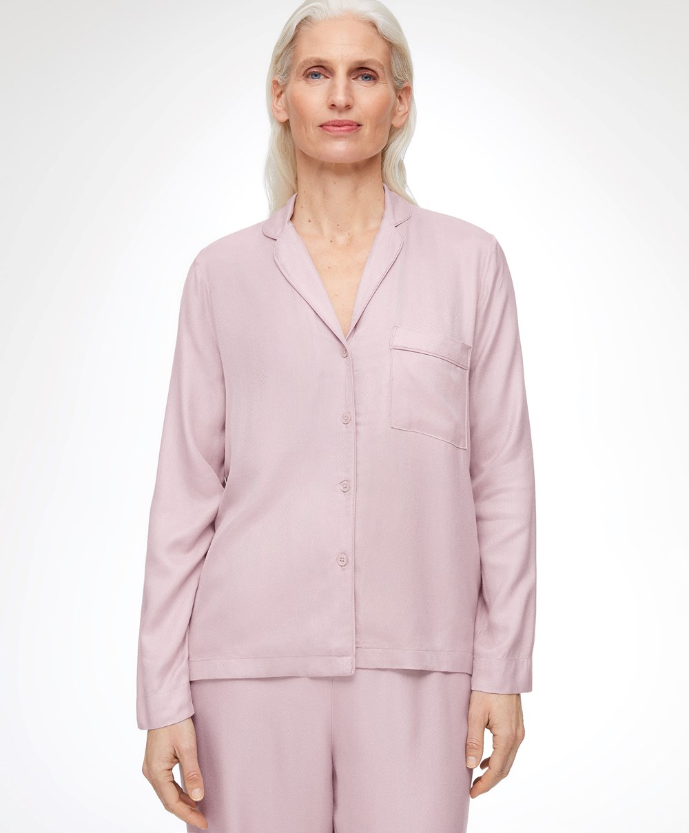 Oysho Long-sleeved Shirt With Piping Rózsaszín | FLXAYJ-317