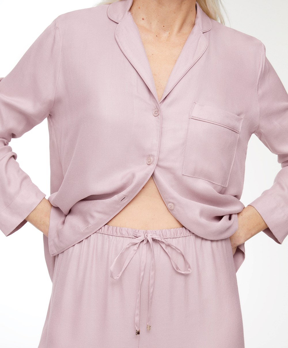 Oysho Long-sleeved Shirt With Piping Rózsaszín | PFITOQ-024