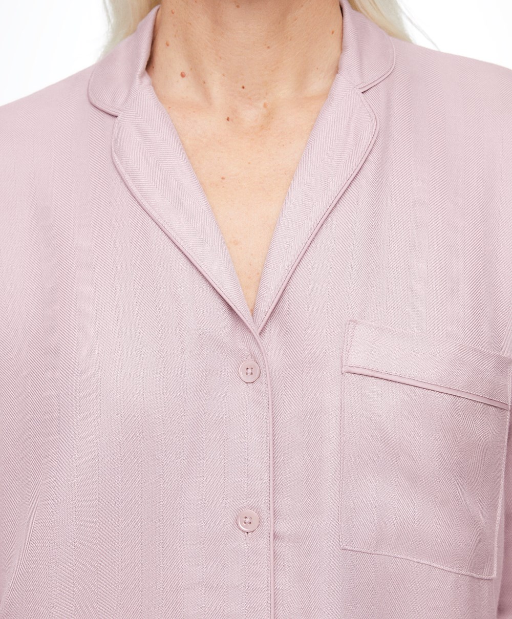 Oysho Long-sleeved Shirt With Piping Rózsaszín | PFITOQ-024