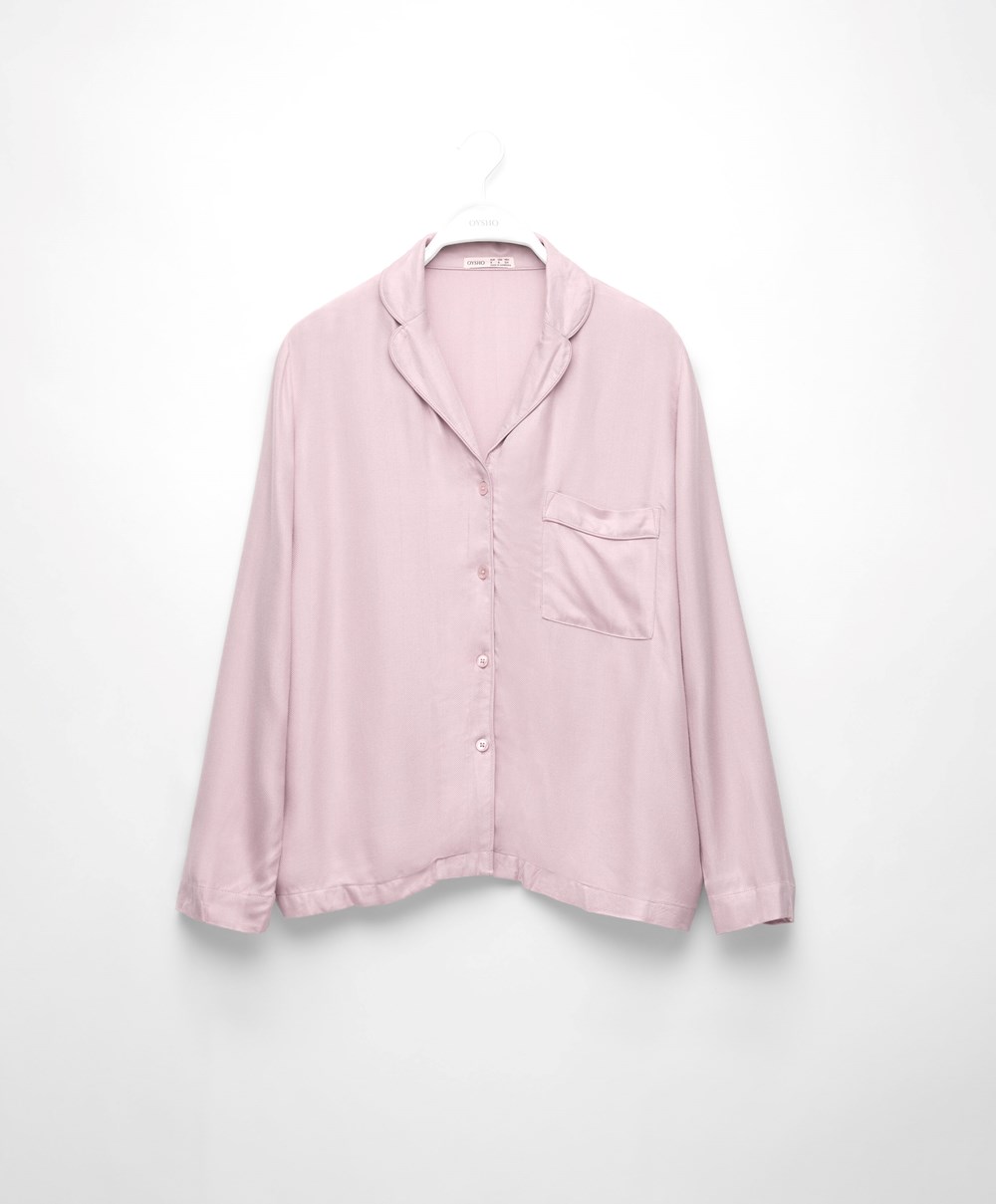 Oysho Long-sleeved Shirt With Piping Rózsaszín | PFITOQ-024