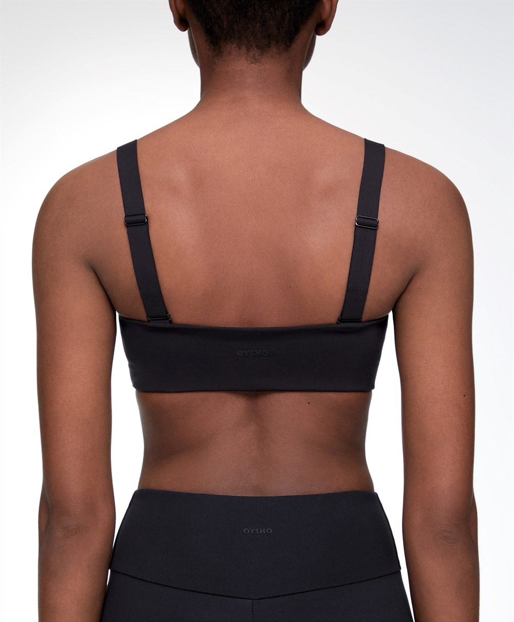 Oysho Medium Support Bandeau Sports Bra With Cups Fekete | ITCAVJ-267