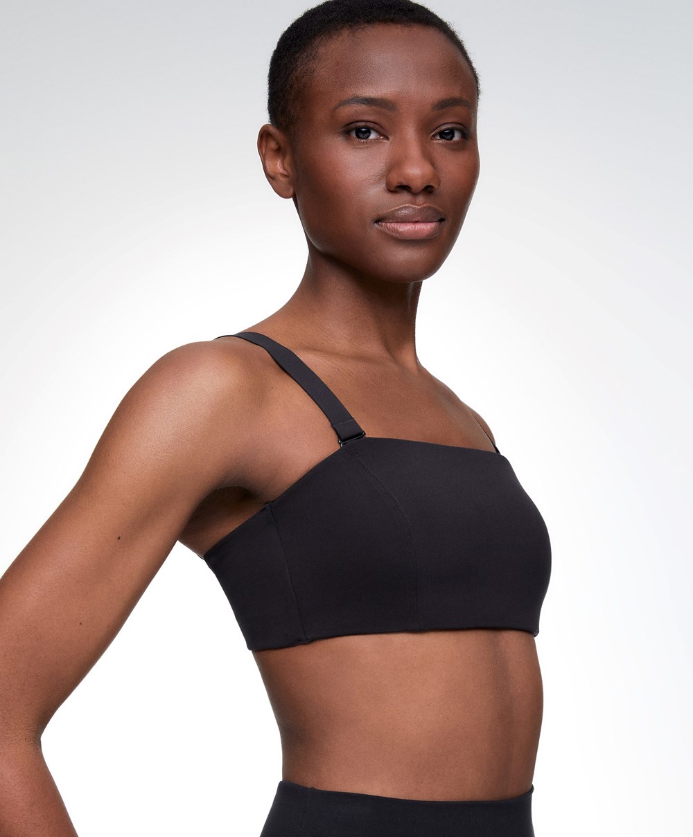 Oysho Medium Support Bandeau Sports Bra With Cups Fekete | ITCAVJ-267