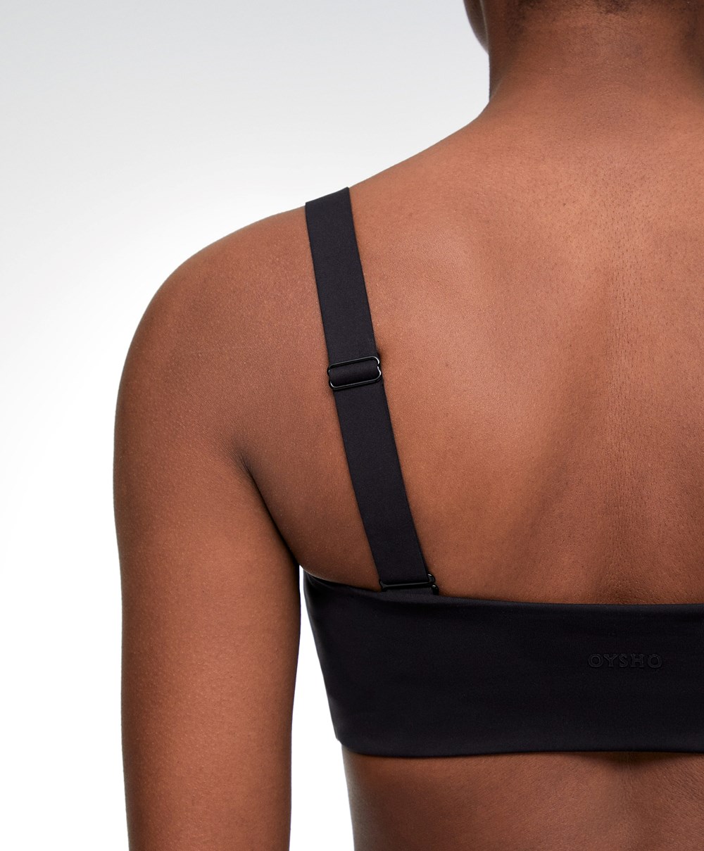 Oysho Medium Support Bandeau Sports Bra With Cups Fekete | ITCAVJ-267