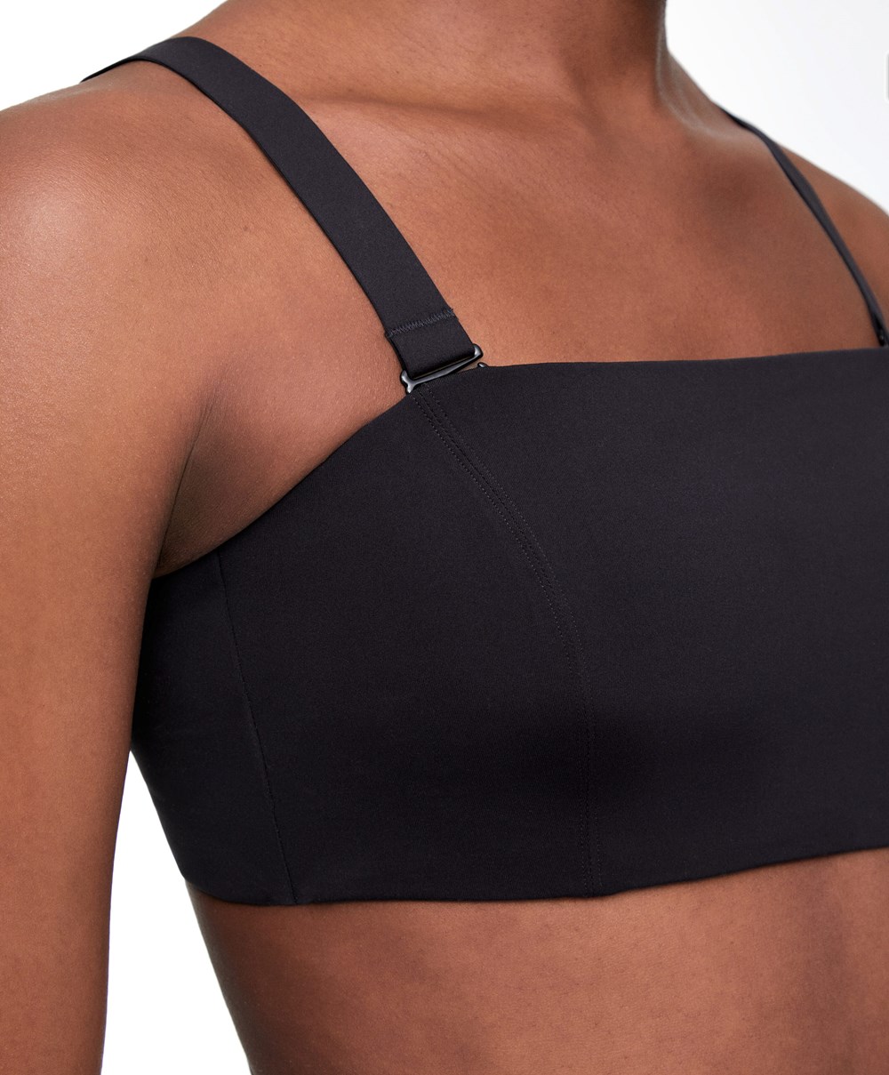 Oysho Medium Support Bandeau Sports Bra With Cups Fekete | ITCAVJ-267