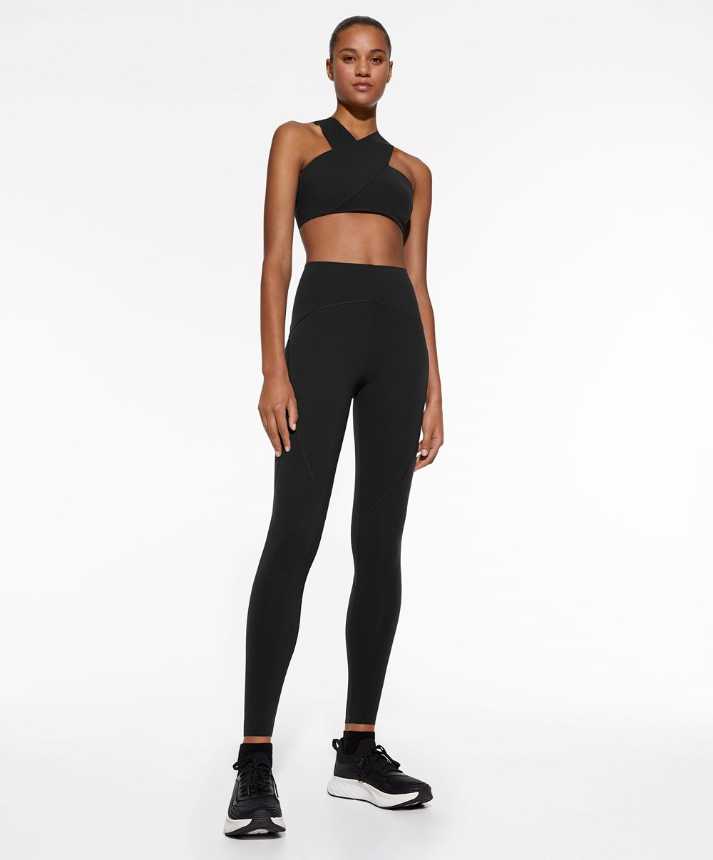 Oysho Medium Support Compressive Sports Bra Fekete | IJDMQB-869