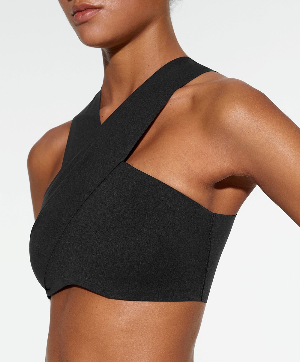 Oysho Medium Support Compressive Sports Bra Fekete | IJDMQB-869