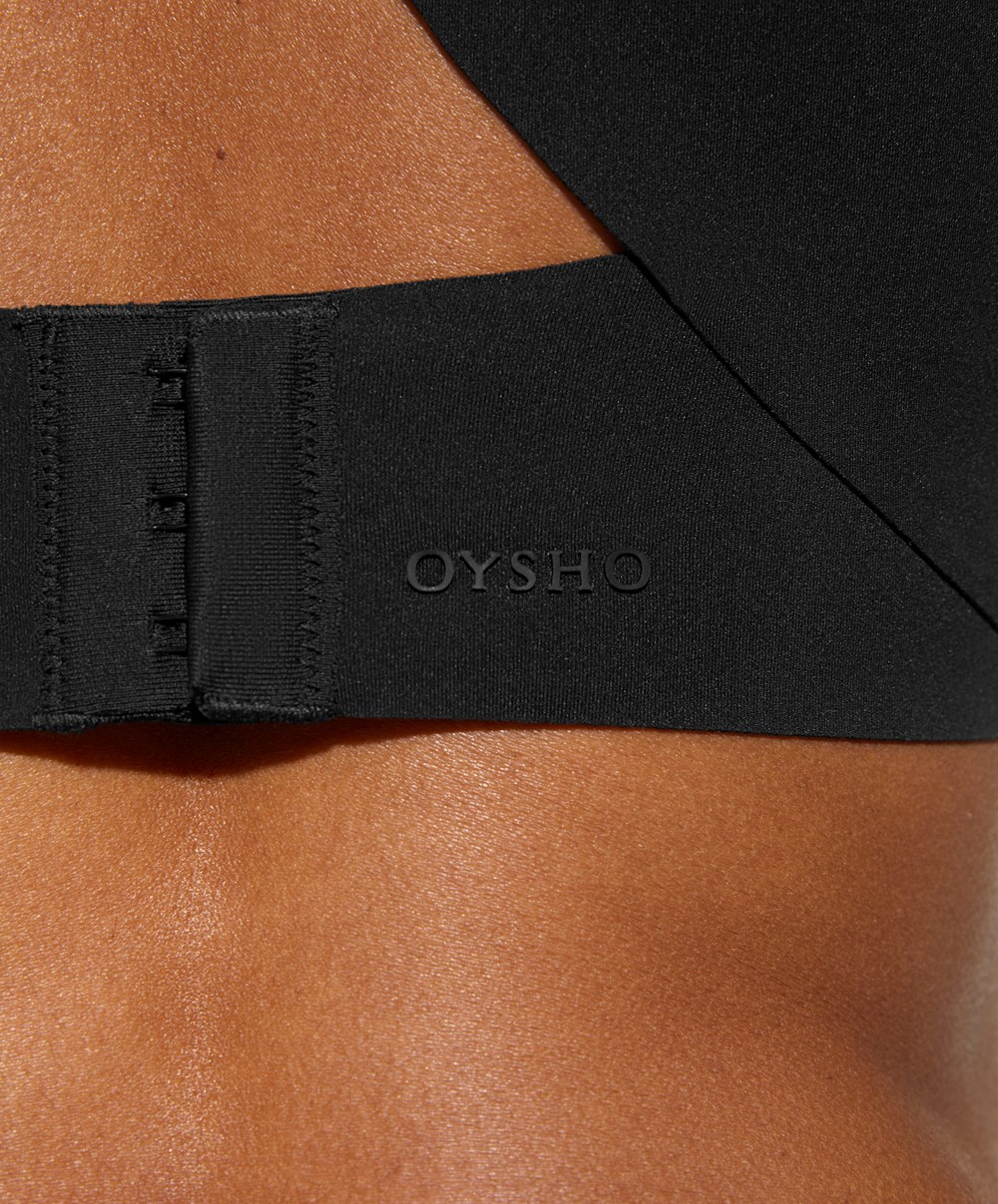 Oysho Medium Support Compressive Sports Bra Fekete | IJDMQB-869