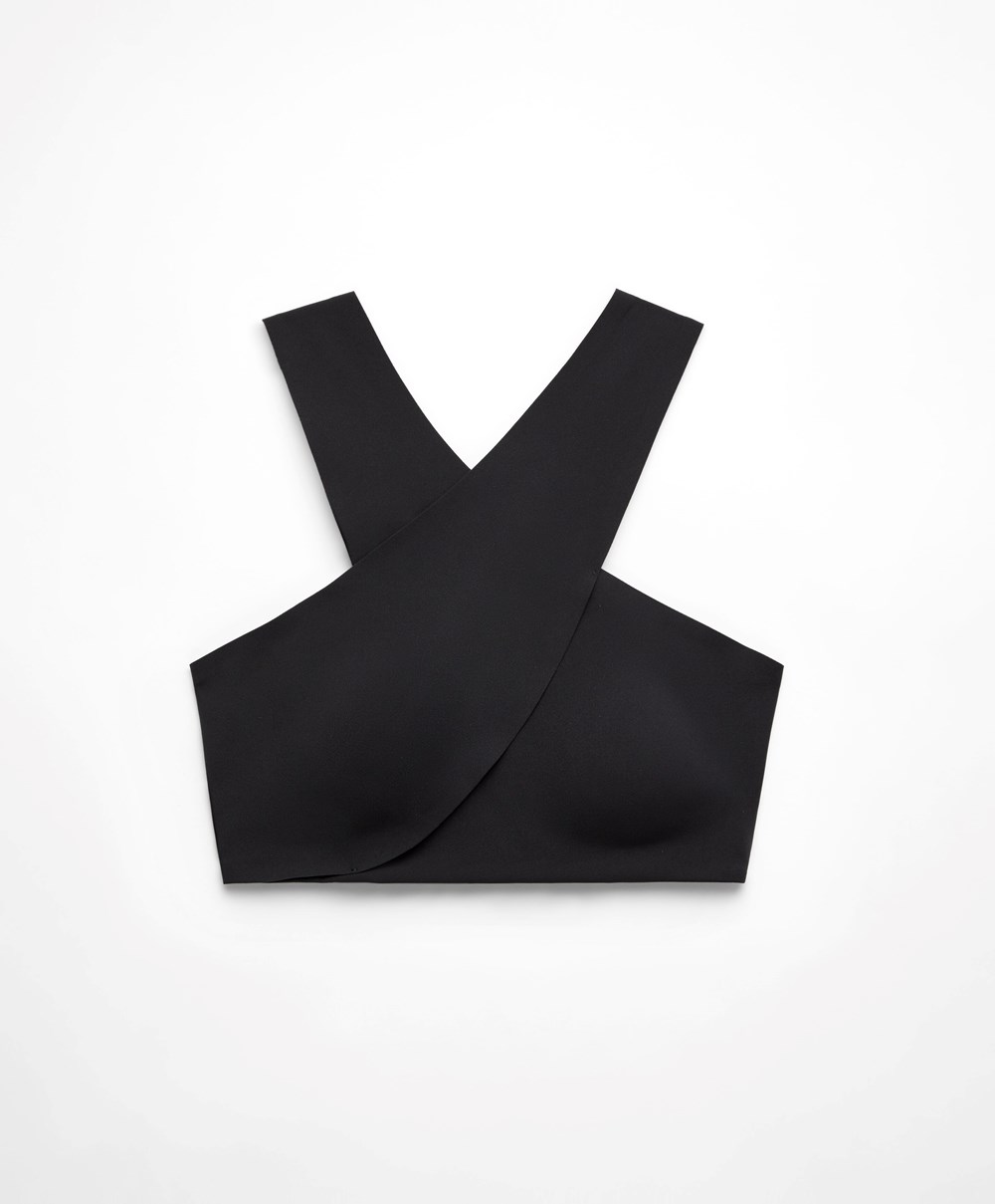 Oysho Medium Support Compressive Sports Bra Fekete | IJDMQB-869