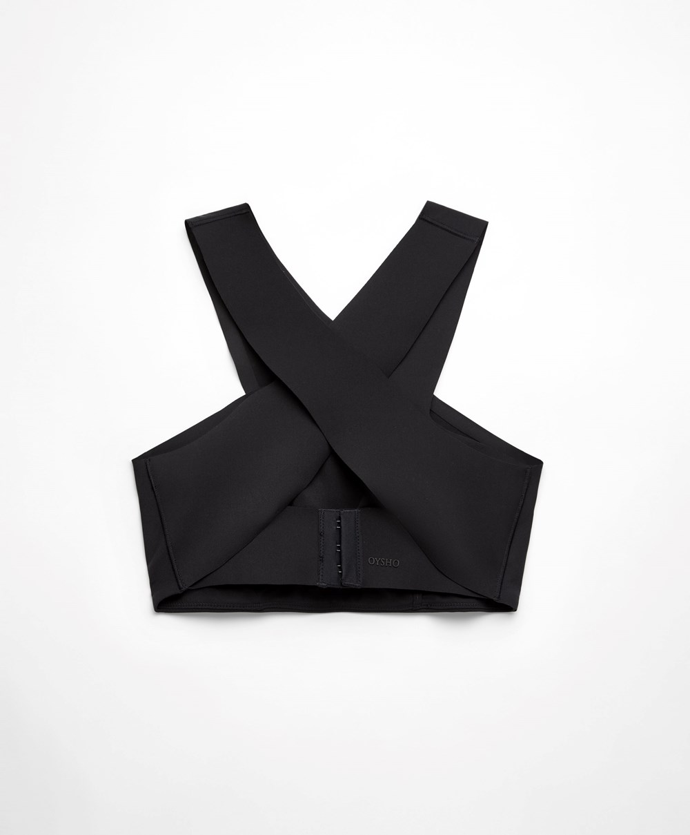 Oysho Medium Support Compressive Sports Bra Fekete | IJDMQB-869