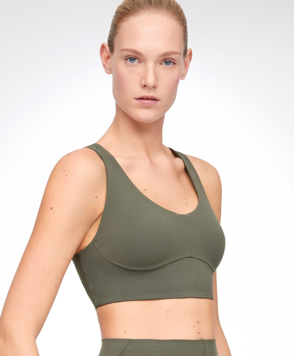 Oysho Medium Support Compressive Sports Bra Sötétkhaki | IRYSCX-027