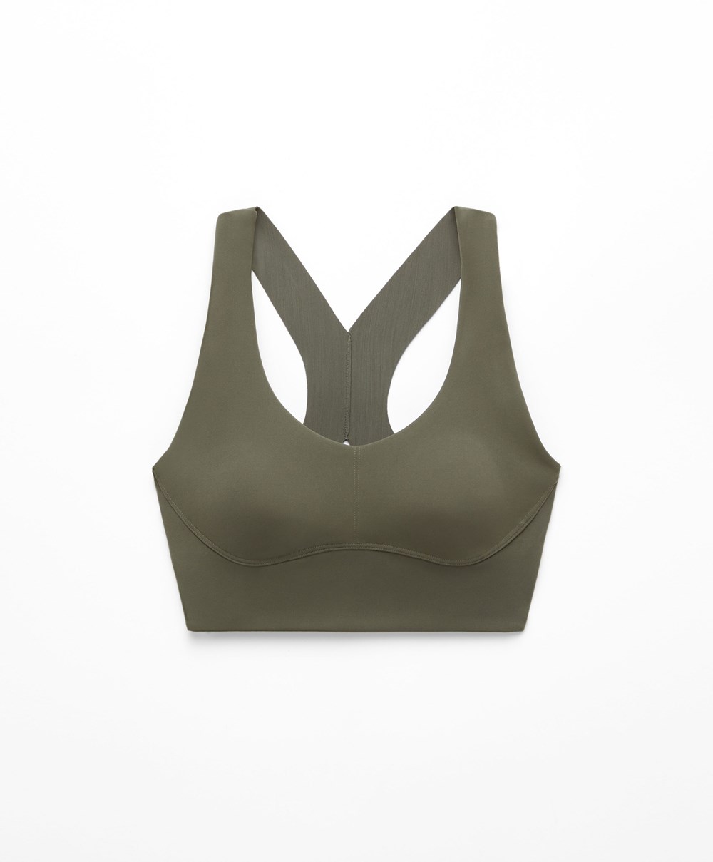 Oysho Medium Support Compressive Sports Bra Sötétkhaki | IRYSCX-027