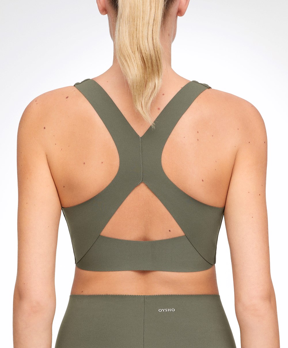 Oysho Medium Support Compressive Sports Bra Sötétkhaki | IRYSCX-027