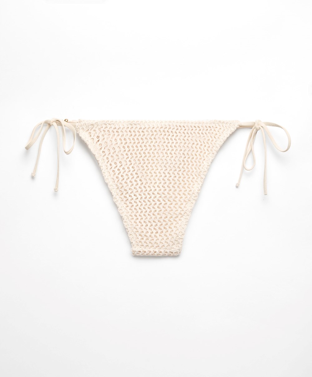 Oysho Medium-coverage Crochet Bikini Briefs With Ties Natural | PKCHGE-480