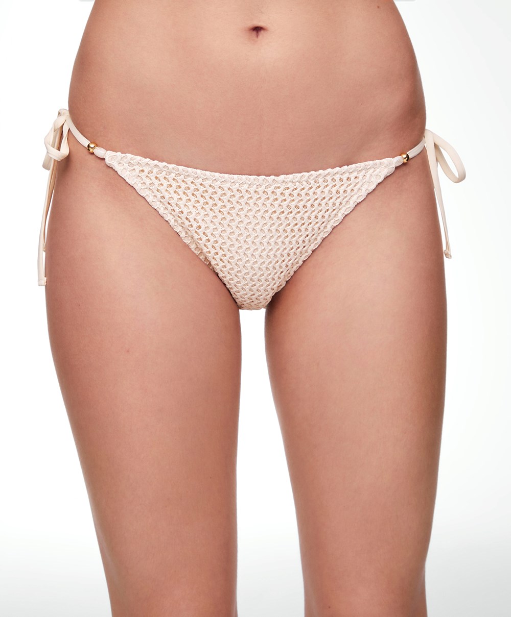 Oysho Medium-coverage Crochet Bikini Briefs With Ties Natural | PKCHGE-480