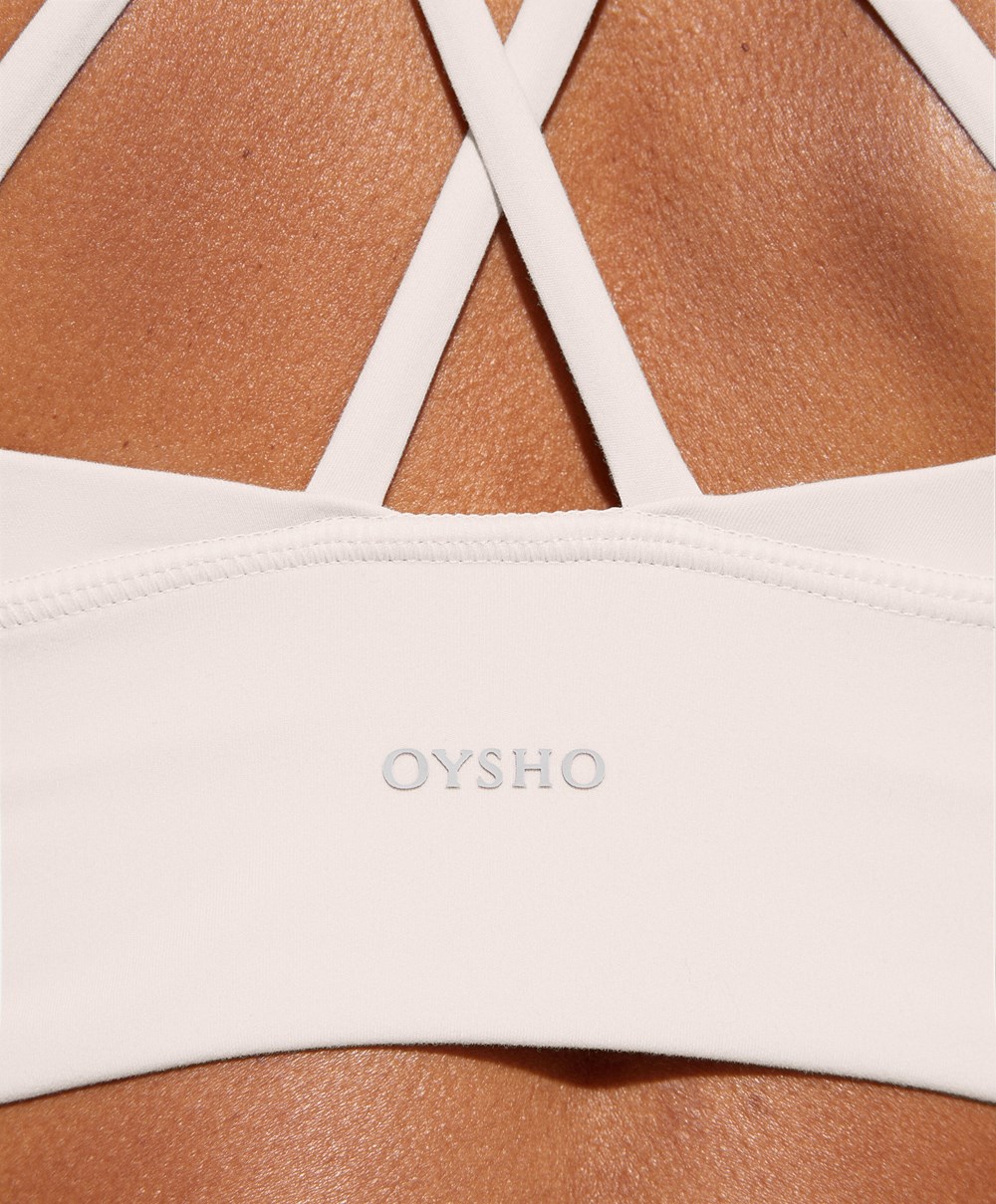 Oysho Medium-support Sports Bra With Cups Ivory Ecru | AHQESN-640