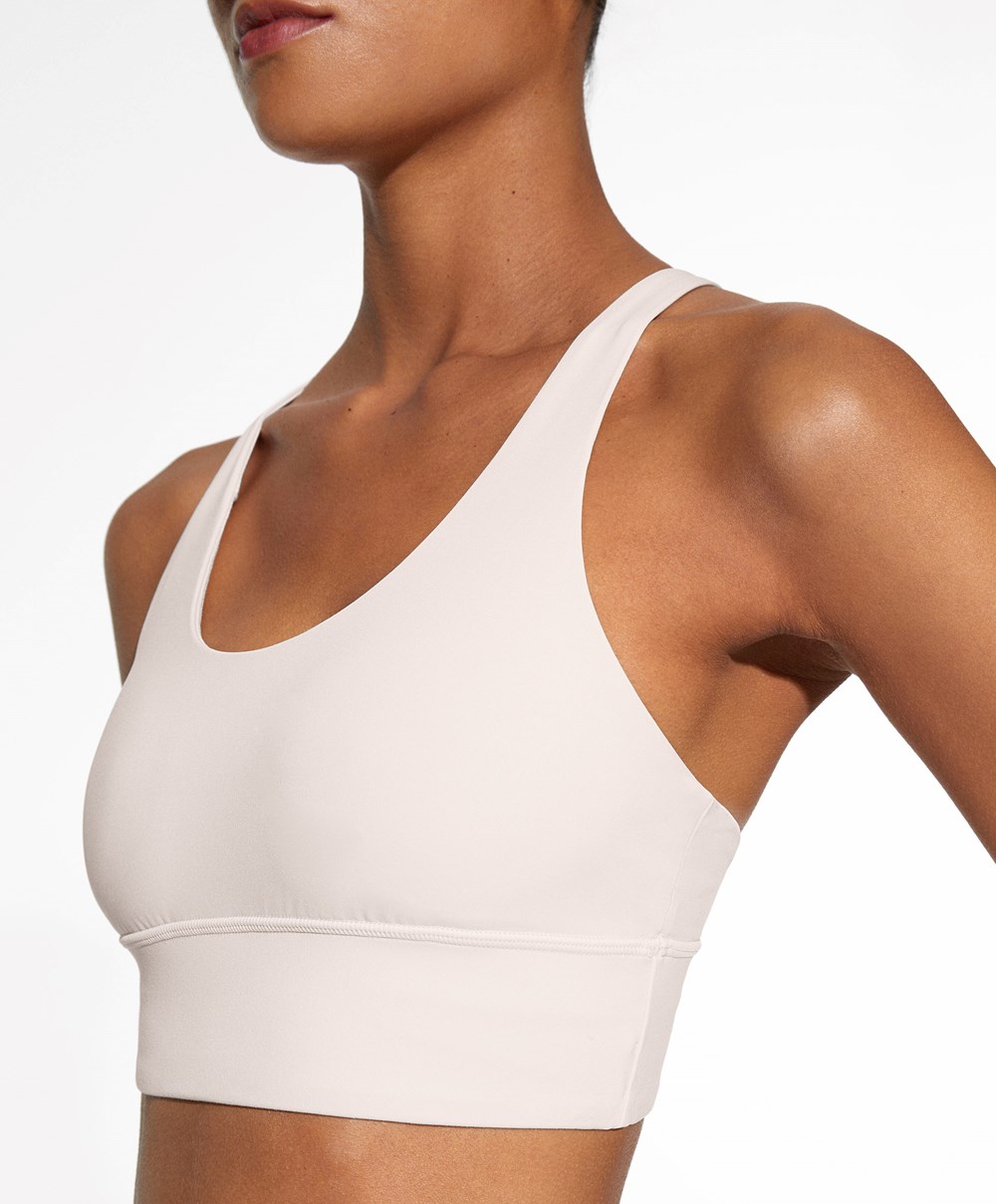 Oysho Medium-support Sports Bra With Cups Ivory Ecru | AHQESN-640