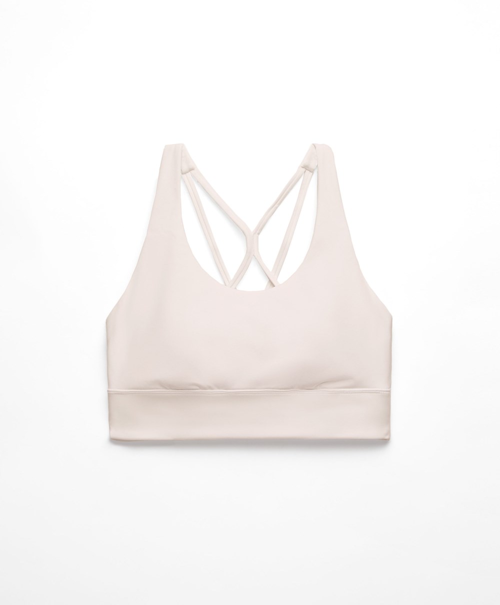 Oysho Medium-support Sports Bra With Cups Ivory Ecru | AHQESN-640