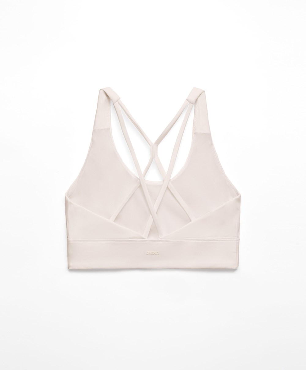 Oysho Medium-support Sports Bra With Cups Ivory Ecru | AHQESN-640