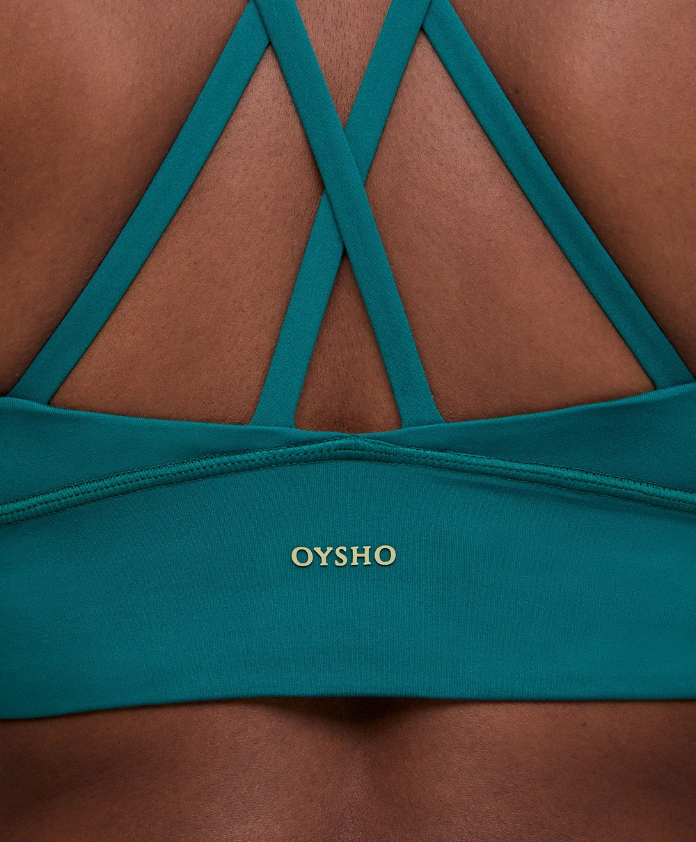 Oysho Medium-support Sports Bra With Cups Zöld | ASNQMT-603