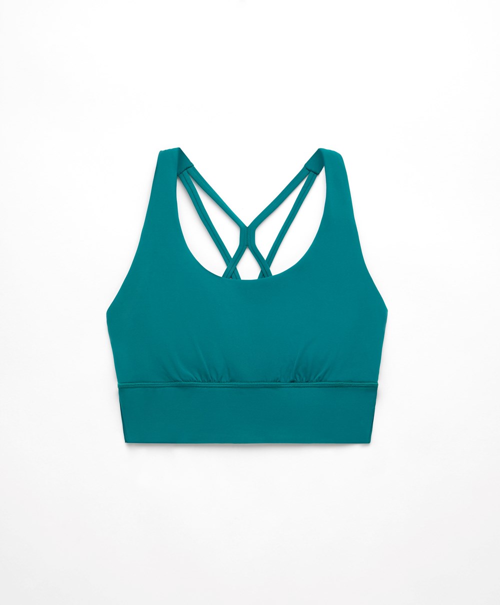 Oysho Medium-support Sports Bra With Cups Zöld | ASNQMT-603