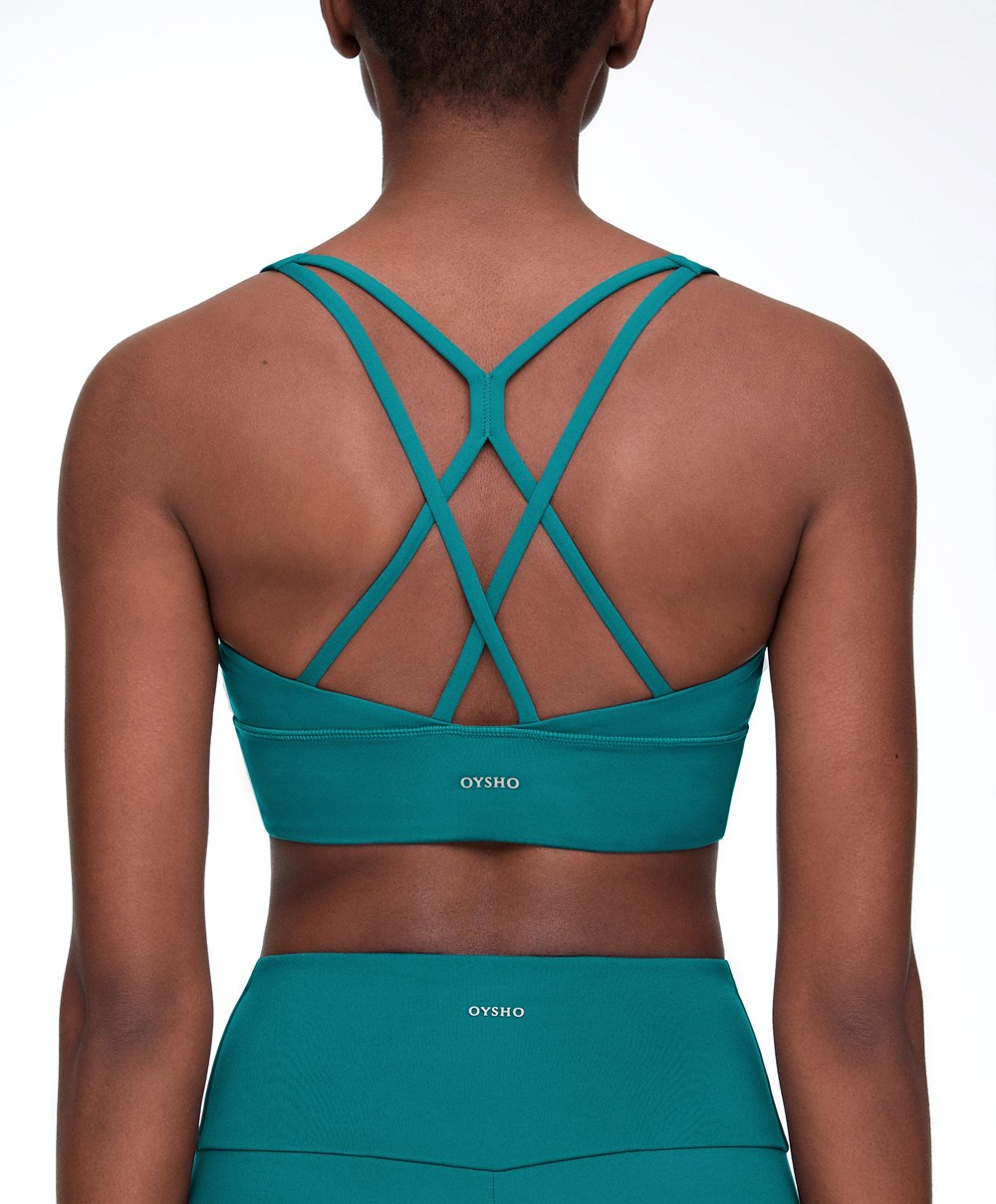 Oysho Medium-support Sports Bra With Cups Zöld | ASNQMT-603