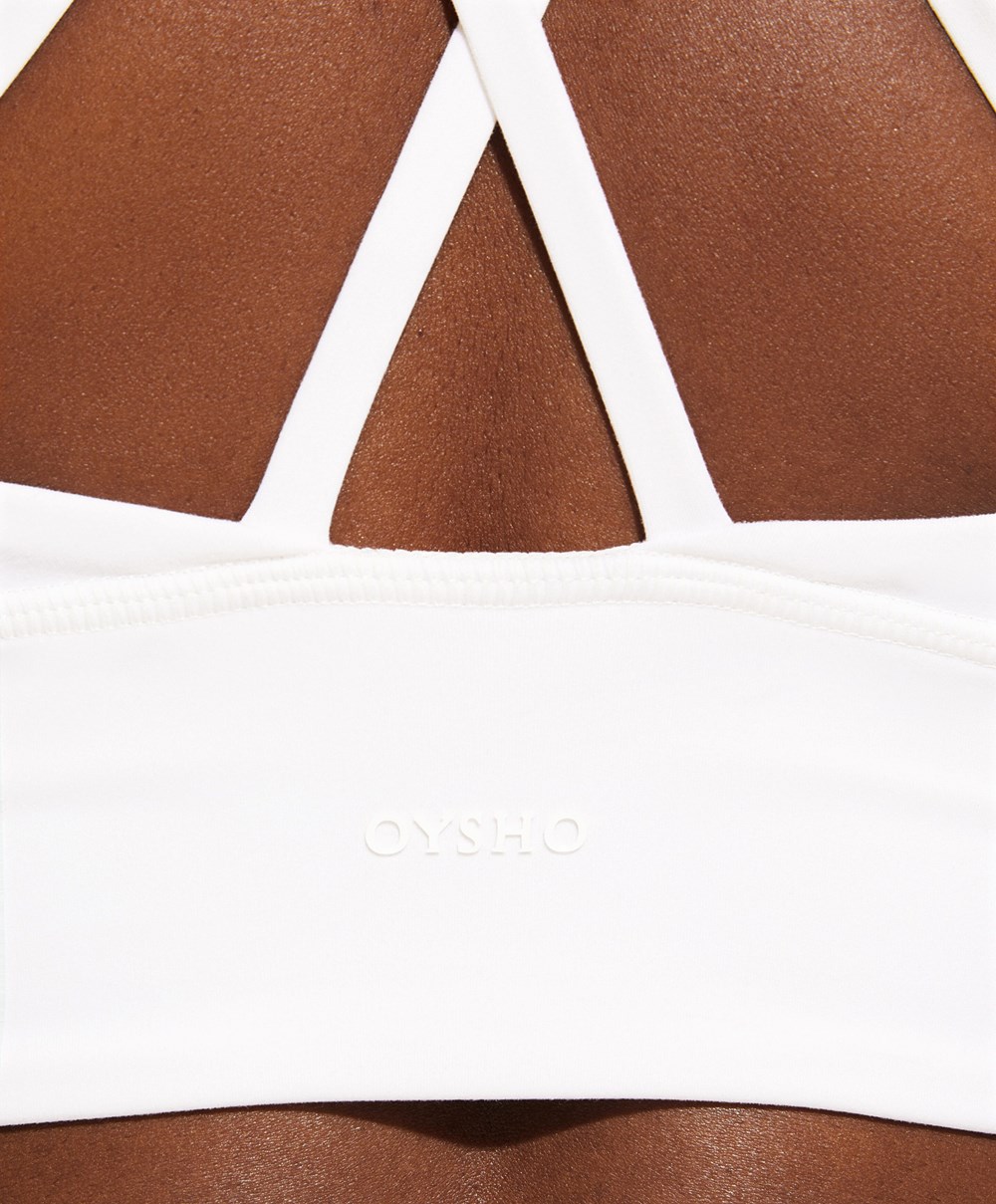 Oysho Medium-support Sports Bra With Cups Cream-white | BQUOPD-165