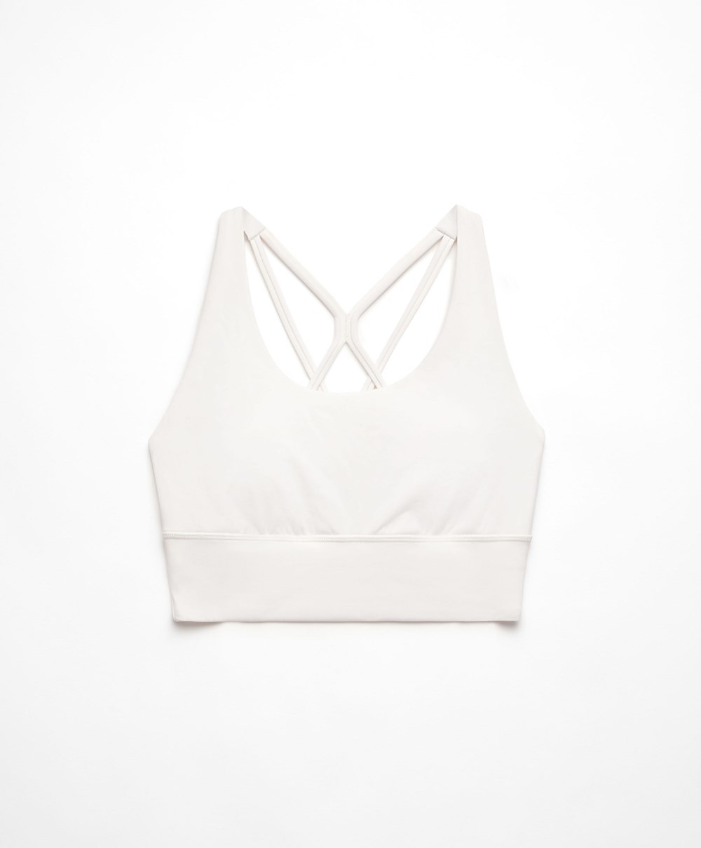 Oysho Medium-support Sports Bra With Cups Cream-white | BQUOPD-165