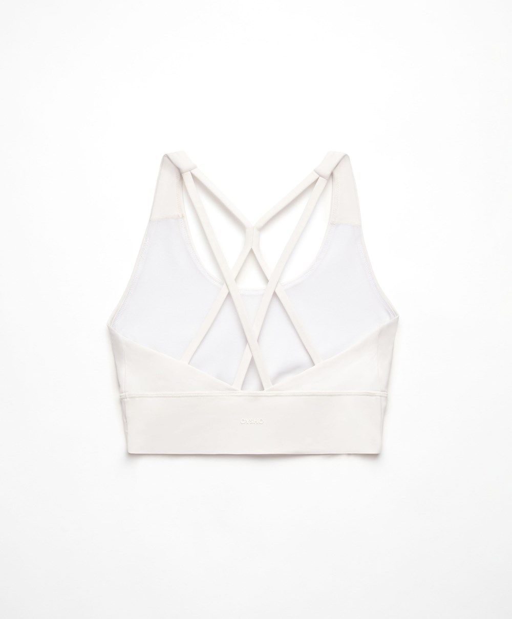 Oysho Medium-support Sports Bra With Cups Cream-white | BQUOPD-165