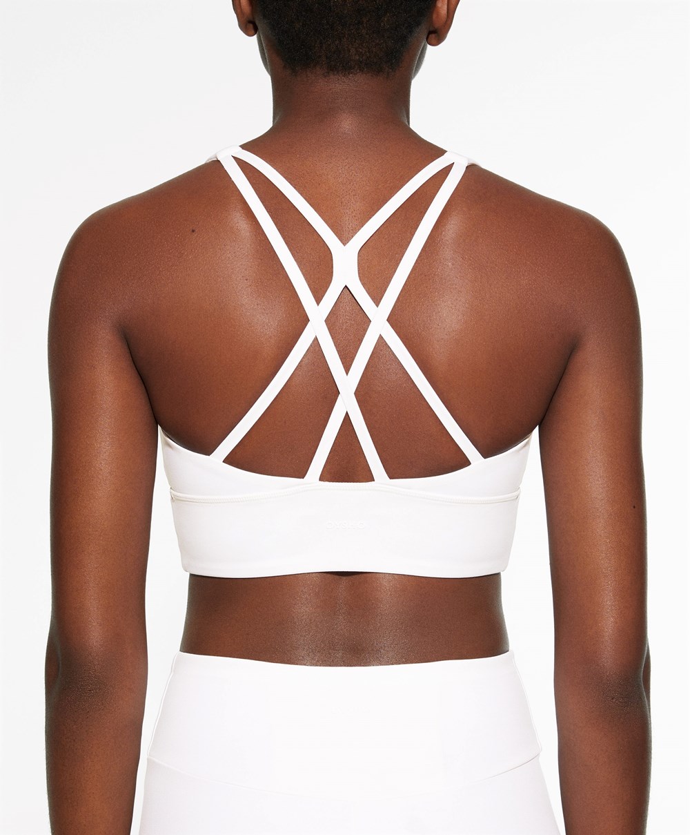 Oysho Medium-support Sports Bra With Cups Cream-white | BQUOPD-165