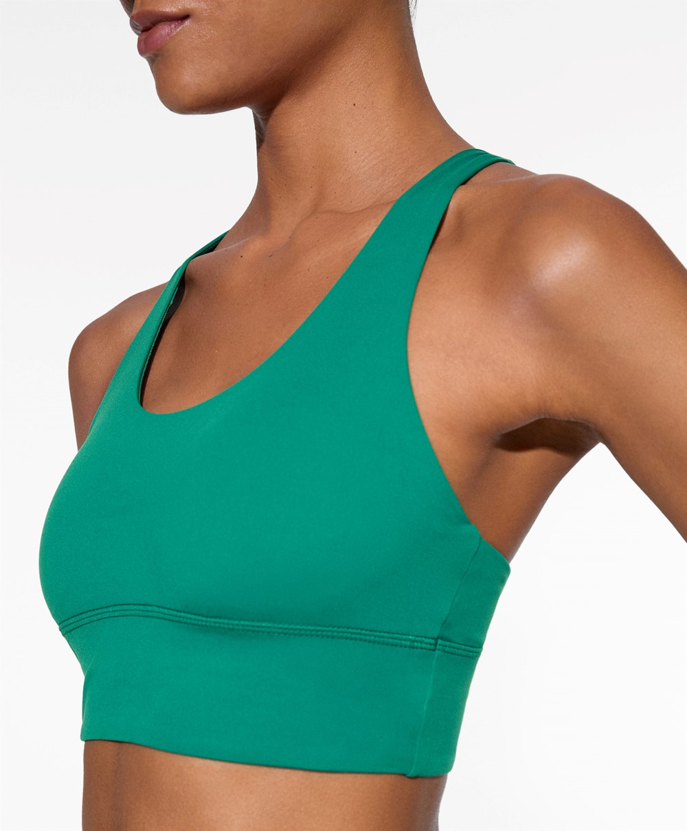 Oysho Medium-support Sports Bra With Cups Zöld | CFPDHK-526