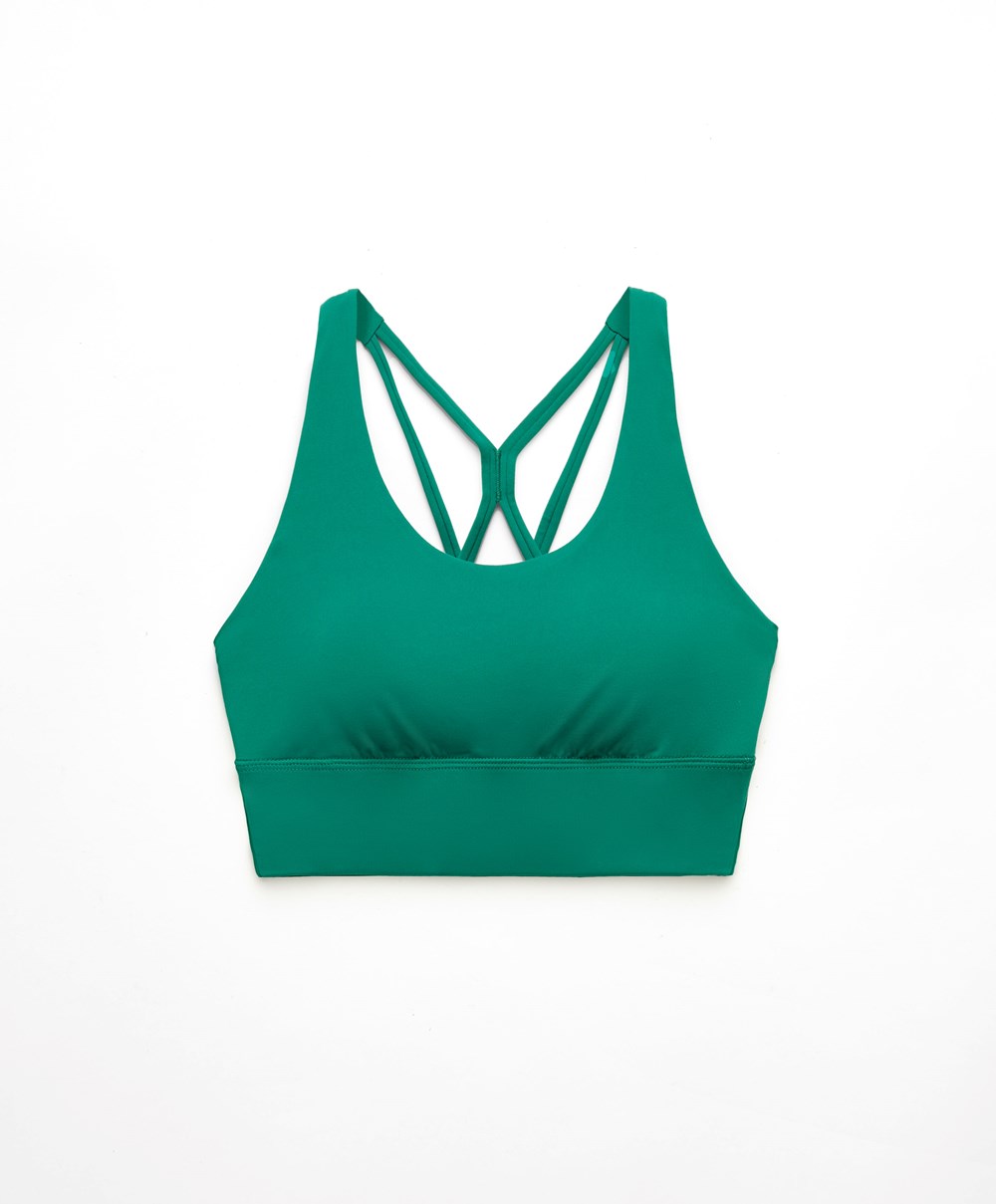 Oysho Medium-support Sports Bra With Cups Zöld | CFPDHK-526