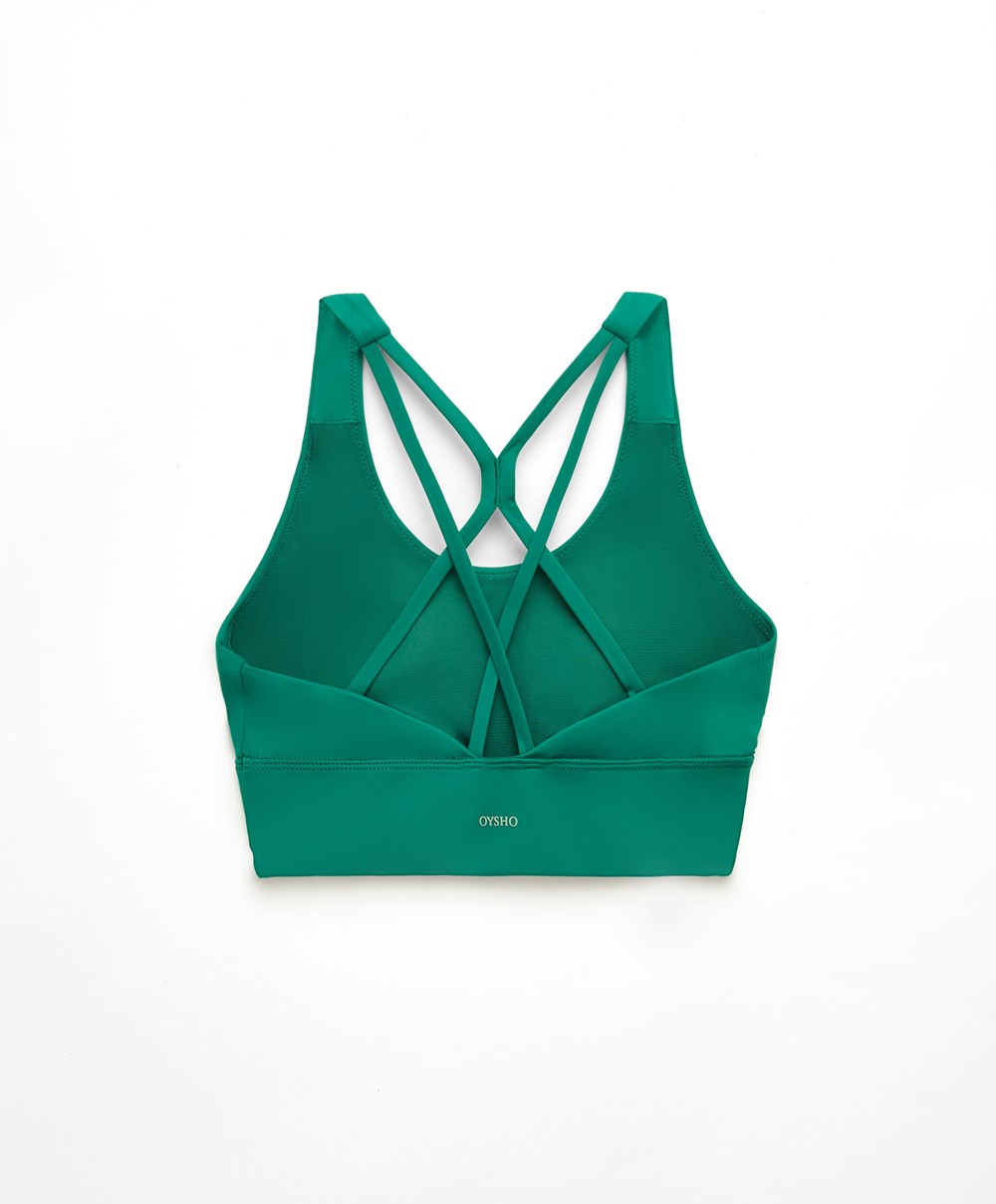 Oysho Medium-support Sports Bra With Cups Zöld | CFPDHK-526