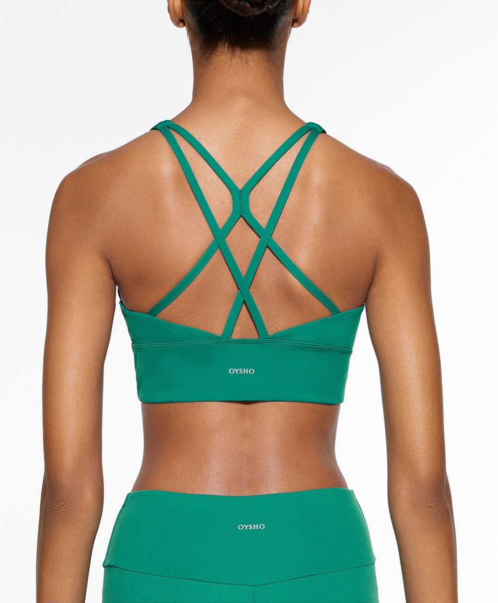 Oysho Medium-support Sports Bra With Cups Zöld | CFPDHK-526