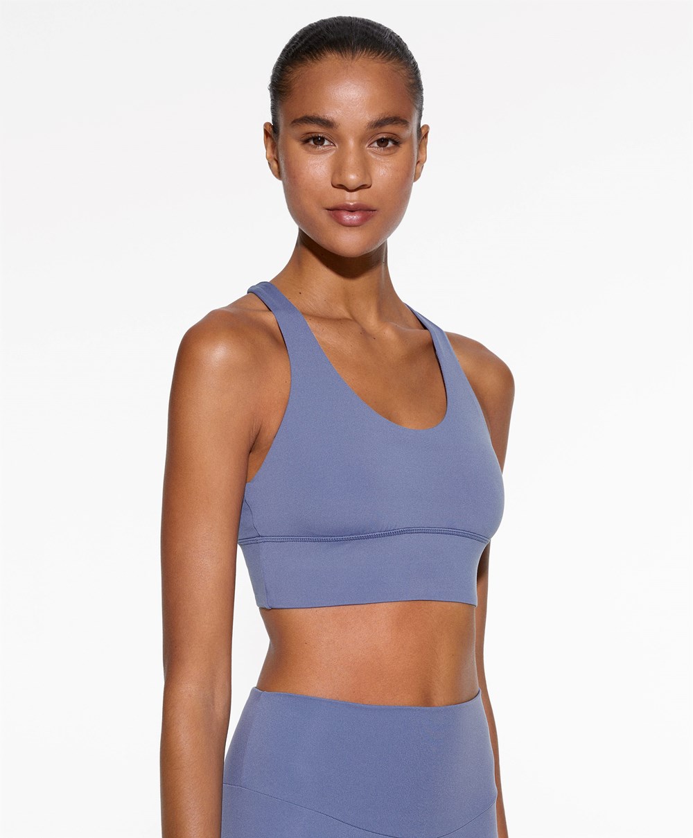 Oysho Medium-support Sports Bra With Cups Mélykék | IVQHGC-504