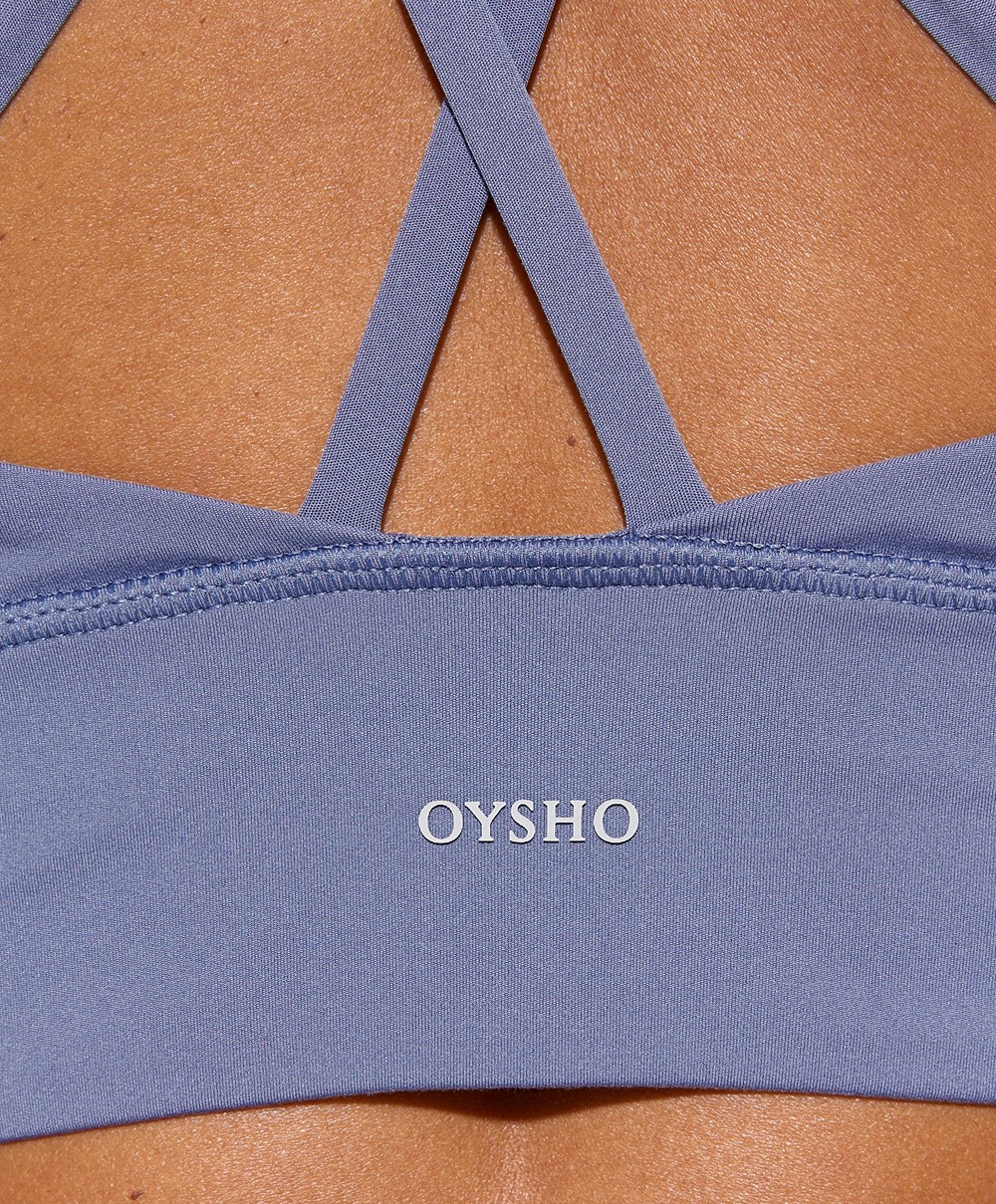 Oysho Medium-support Sports Bra With Cups Mélykék | IVQHGC-504