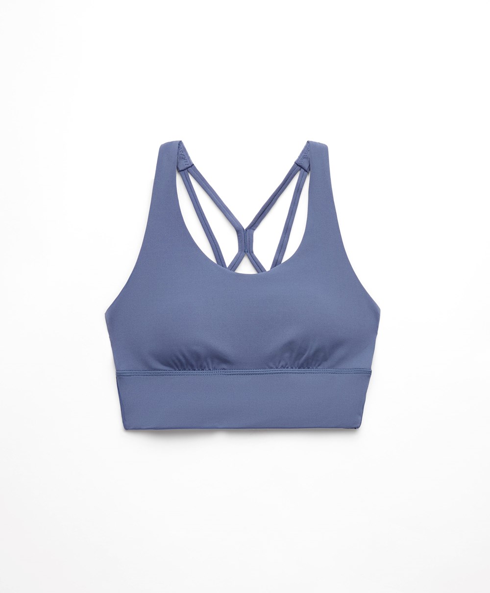 Oysho Medium-support Sports Bra With Cups Mélykék | IVQHGC-504