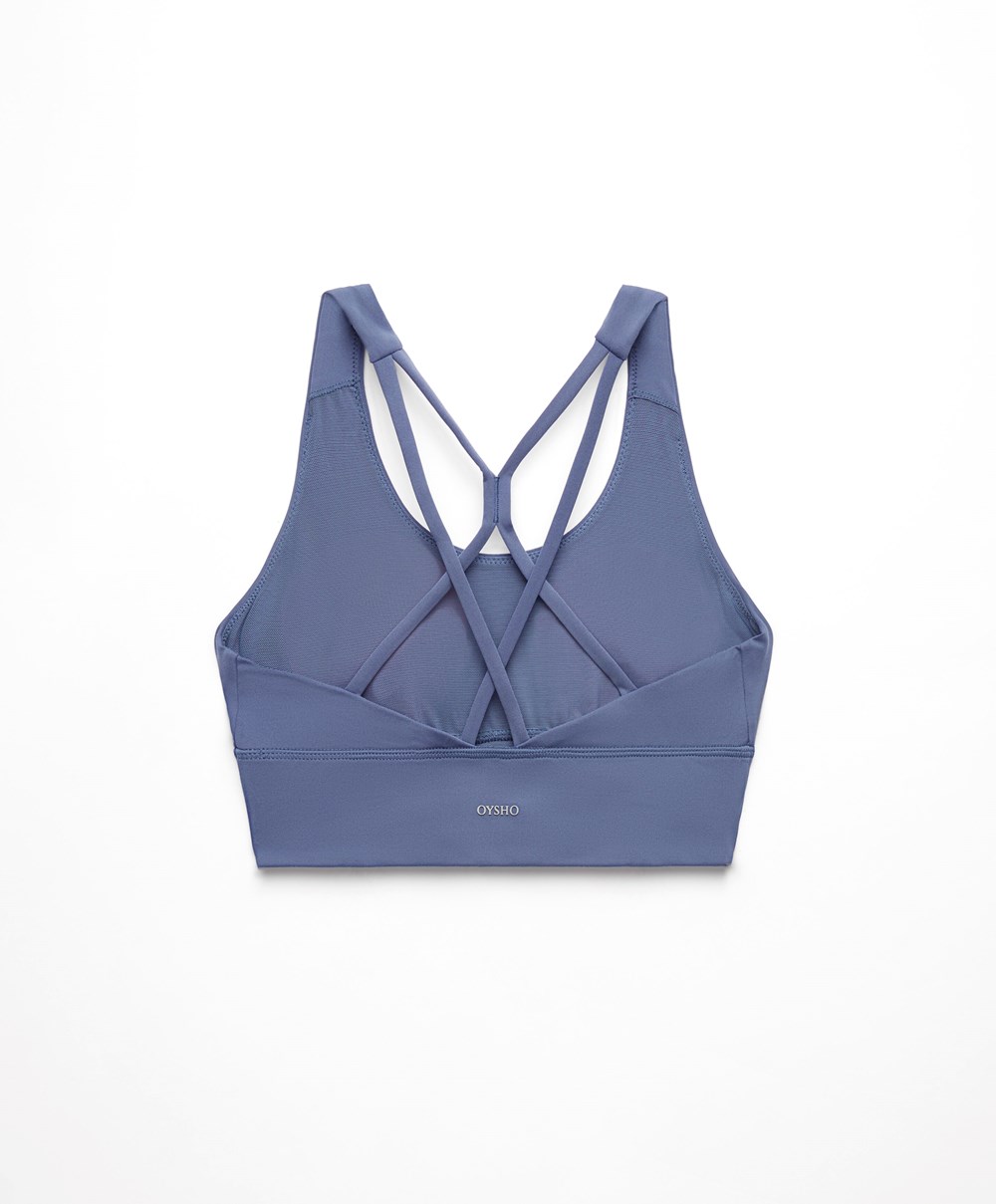 Oysho Medium-support Sports Bra With Cups Mélykék | IVQHGC-504