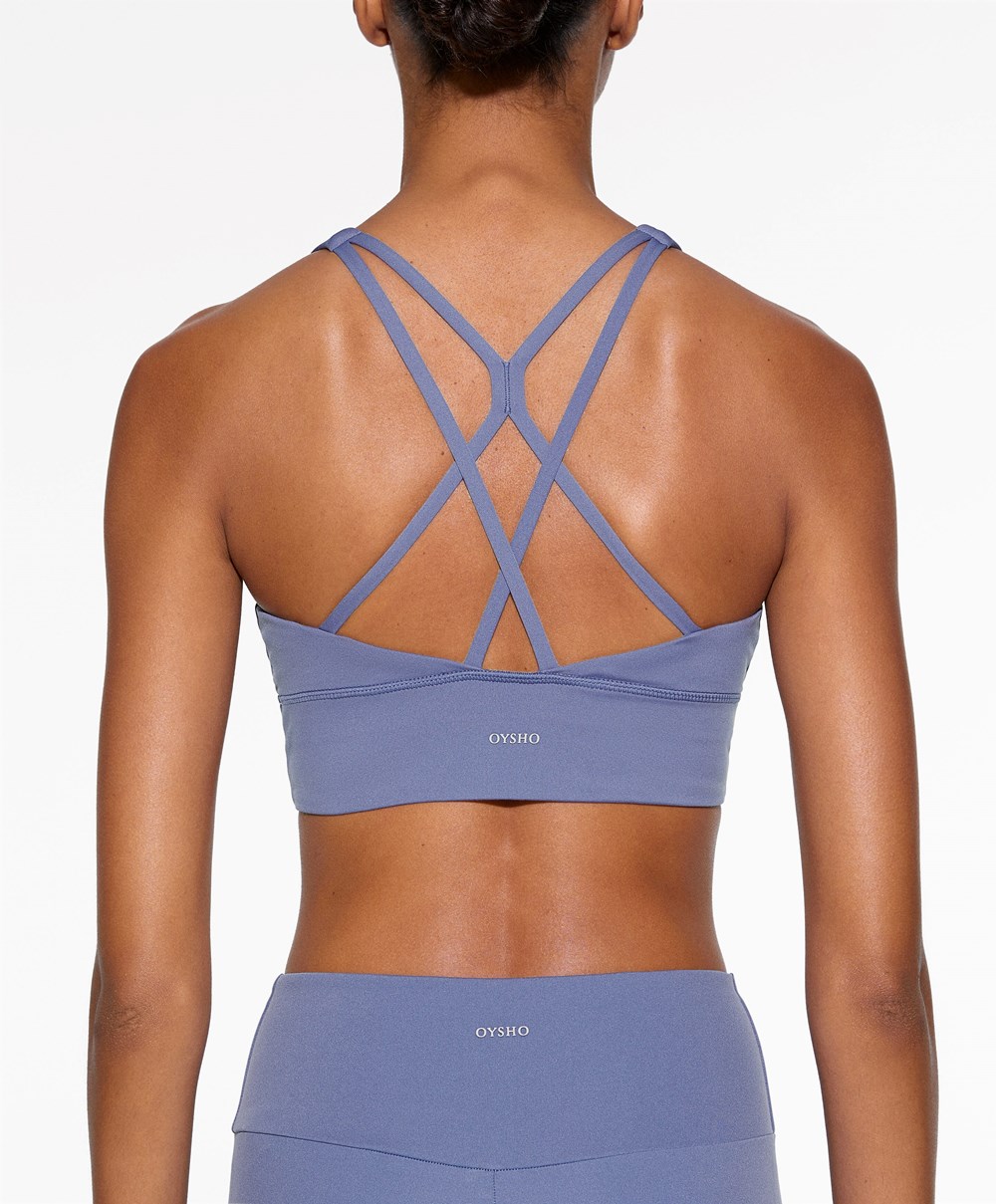 Oysho Medium-support Sports Bra With Cups Mélykék | IVQHGC-504