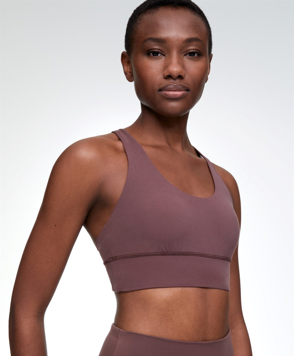 Oysho Medium-support Sports Bra With Cups Washed Mahogany | JYMTND-683