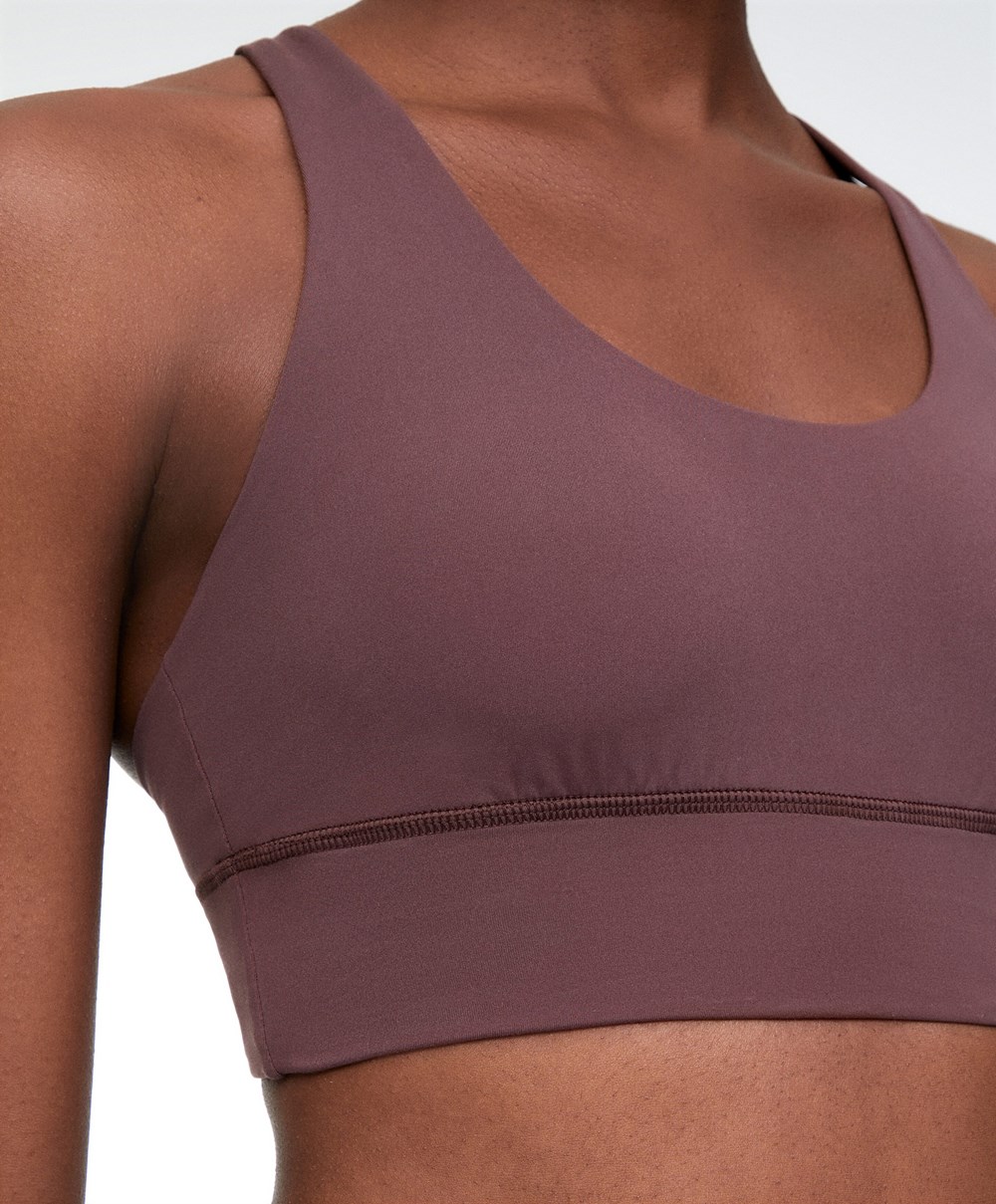 Oysho Medium-support Sports Bra With Cups Washed Mahogany | JYMTND-683