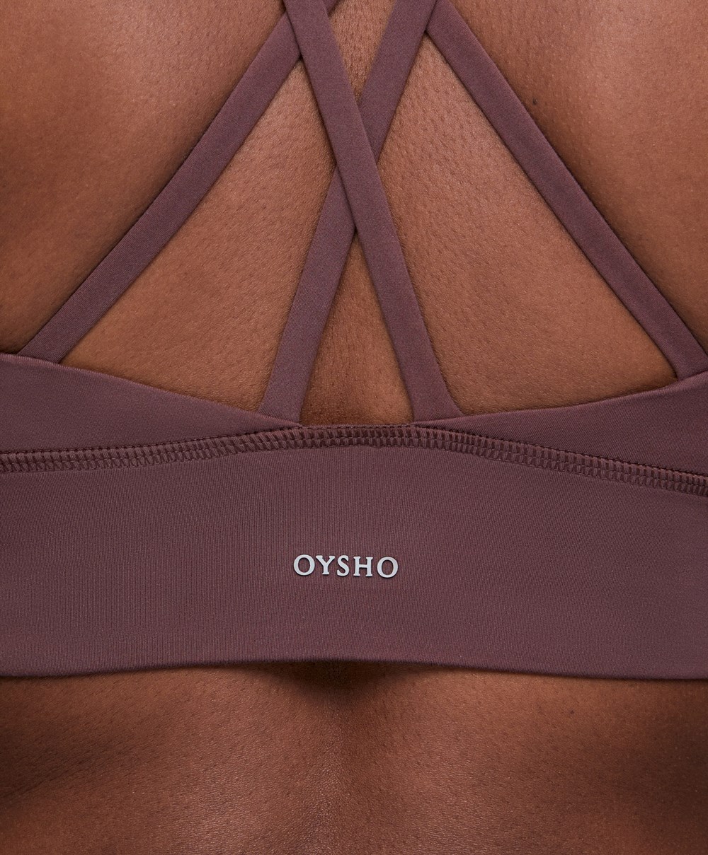 Oysho Medium-support Sports Bra With Cups Washed Mahogany | JYMTND-683