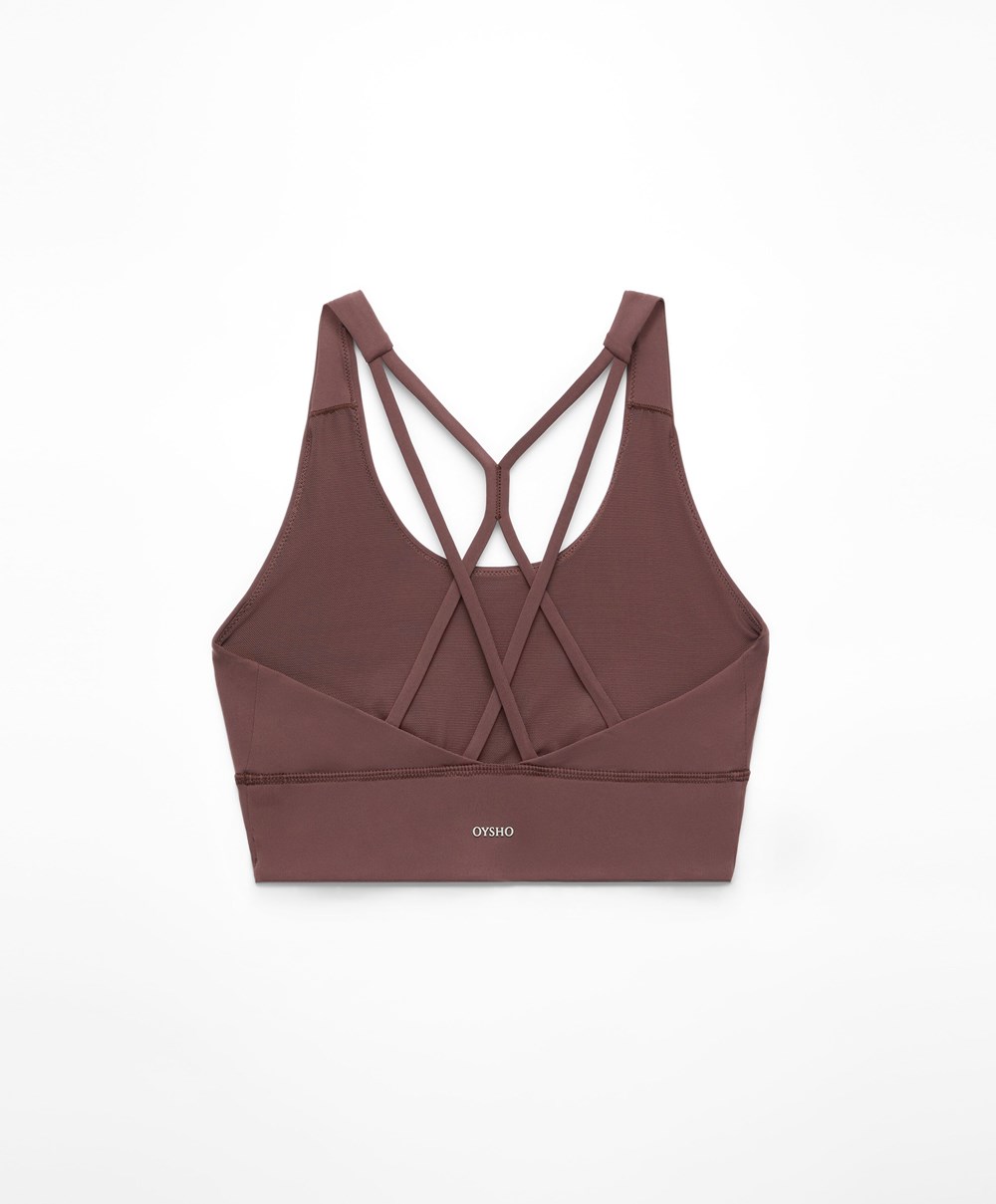 Oysho Medium-support Sports Bra With Cups Washed Mahogany | JYMTND-683