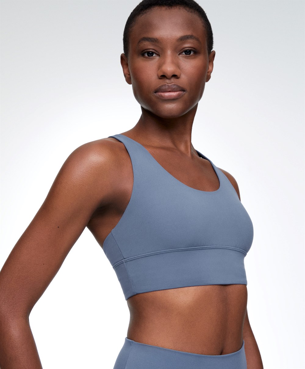 Oysho Medium-support Sports Bra With Cups Mid-blue | LRHEWQ-714