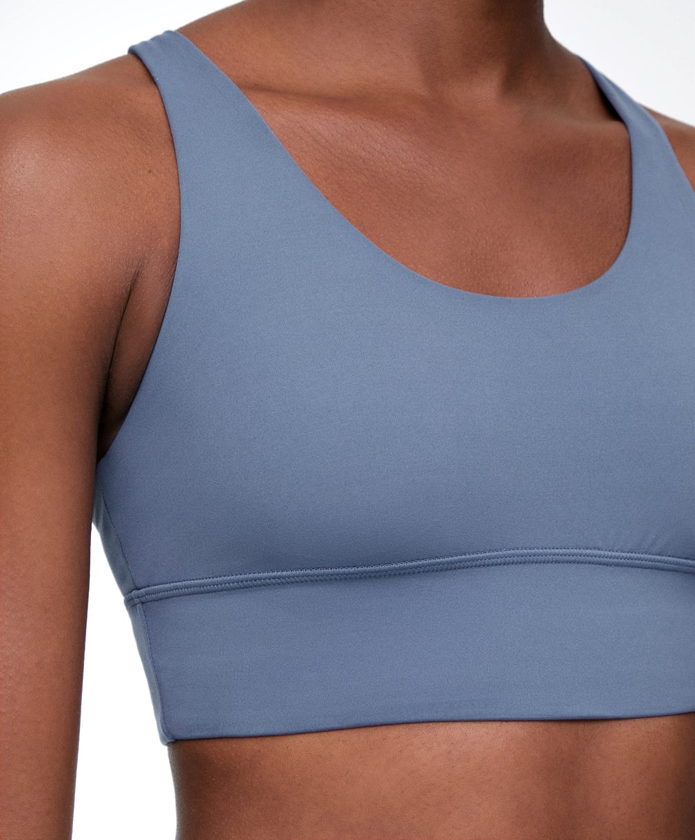 Oysho Medium-support Sports Bra With Cups Mid-blue | LRHEWQ-714