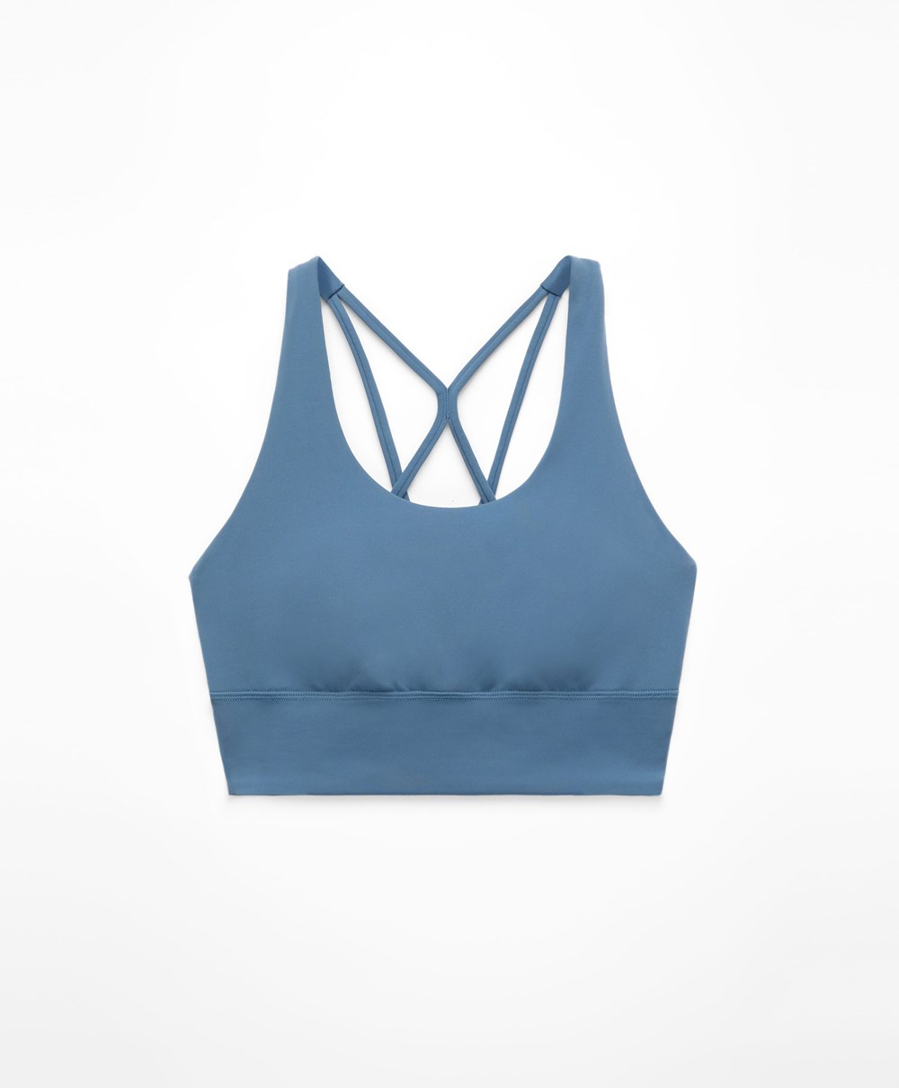 Oysho Medium-support Sports Bra With Cups Mid-blue | LRHEWQ-714