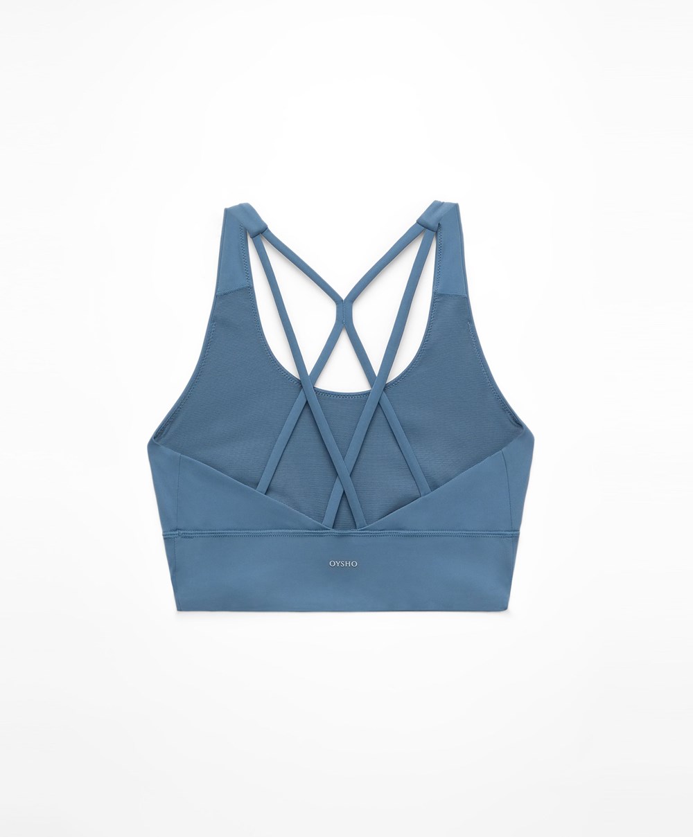 Oysho Medium-support Sports Bra With Cups Mid-blue | LRHEWQ-714