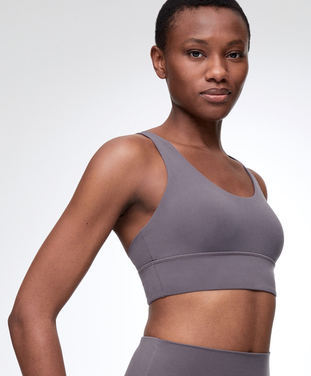 Oysho Medium-support Sports Bra With Cups Purple-grey | MFOQAR-845